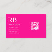 Logo Monogram Hot Pink Minimalistischer QL-Code Visitenkarte (Rückseite)
