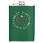 Logo-Monogramm für einen Golfspieler Grün Flachmann (Vorderseite)