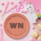 Logo-Monogramm rosafarbenes Rundpapier Pappteller (Party)