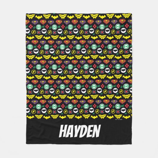 Logo-Muster der Chibi Justice League Fleecedecke (Vorderseite)