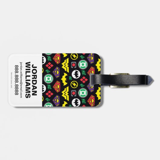 Logo-Muster der Chibi Justice League Gepäckanhänger (Rückseite horizontal)