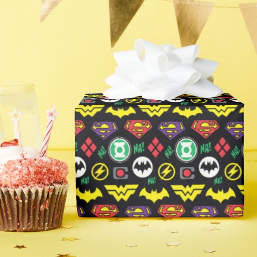 Logo-Muster der Chibi Justice League Geschenkpapier (Geburtstagsparty)