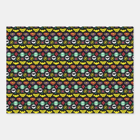 Logo-Muster der Chibi Justice League Geschenkpapier Set (Vorderseite 2)