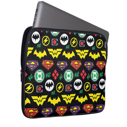 Logo-Muster der Chibi Justice League Laptopschutzhülle (Vorne Rechts)