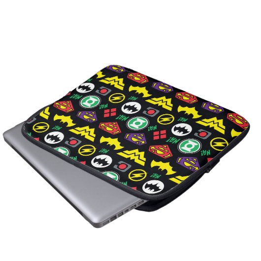 Logo-Muster der Chibi Justice League Laptopschutzhülle (Vorne Knopf)