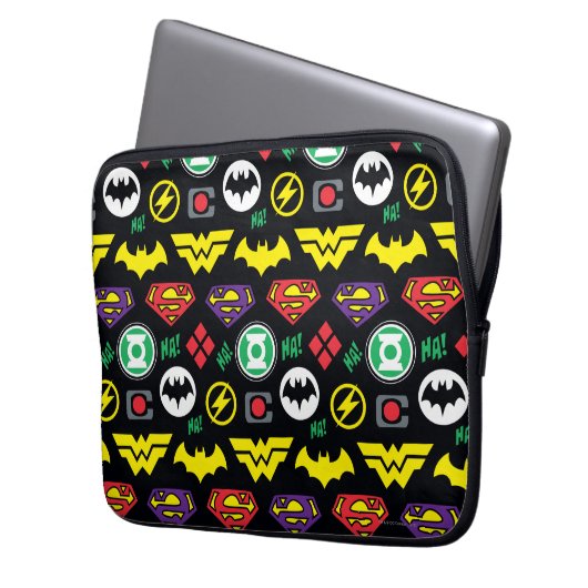 Logo-Muster der Chibi Justice League Laptopschutzhülle (Vorderseite Links)