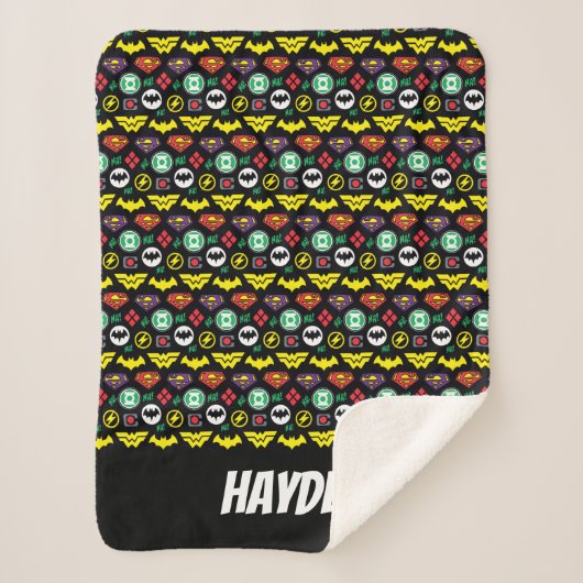 Logo-Muster der Chibi Justice League Sherpadecke (Vorderseite)