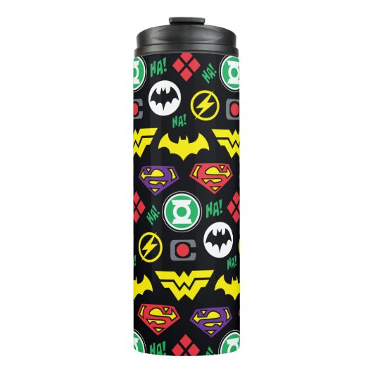 Logo-Muster der Chibi Justice League Thermosbecher (Vorderseite)