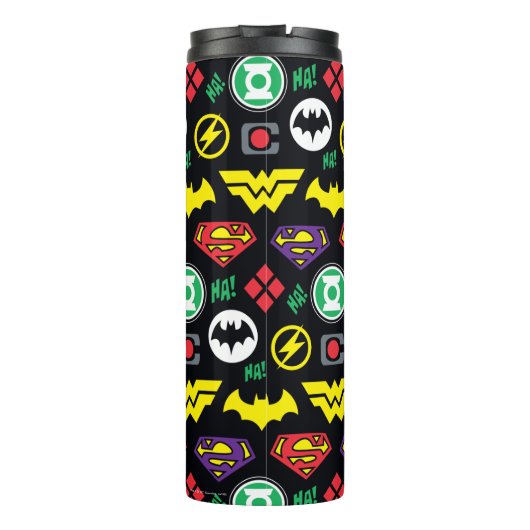 Logo-Muster der Chibi Justice League Thermosbecher (Rückseite)