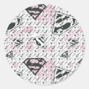Logo-Muster für Supergirl Pink und Weiß Runder Aufkleber