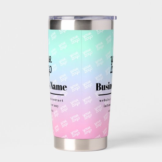 Logo-Muster für Unternehmen (2 Seiten) und farbenf Thermobecher (Links)