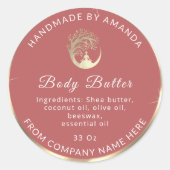 Logo Name Body Butter Kosmetik Gold Dunkelrosa Runder Aufkleber (Vorderseite)