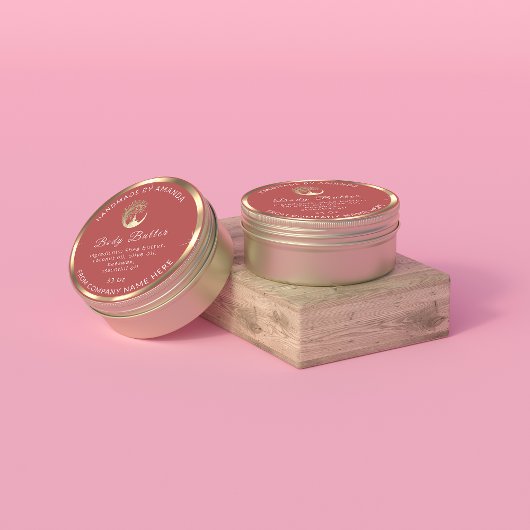 Logo Name Body Butter Kosmetik Gold Dunkelrosa Runder Aufkleber