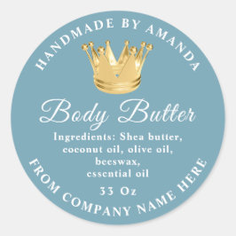 Logo Name Body Butter Scrub Golden Crown Blue Runder Aufkleber