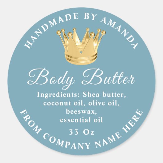 Logo Name Body Butter Scrub Golden Crown Blue Runder Aufkleber (Vorderseite)