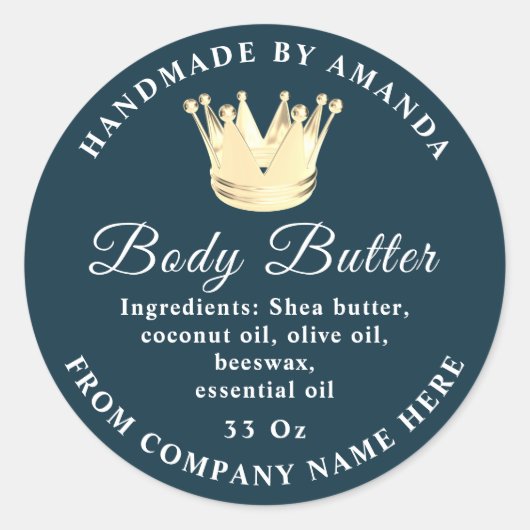 Logo Name Body Butter Scrub Golden Crown Blue Runder Aufkleber (Vorderseite)
