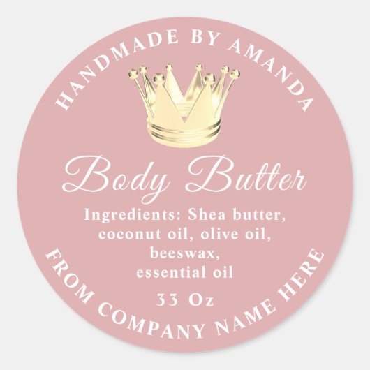 Logo Name Body Butter Scrub Golden Crown Blush Runder Aufkleber (Vorderseite)