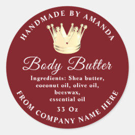 Logo Name Body Butter Scrub Golden Crown Maroon Runder Aufkleber