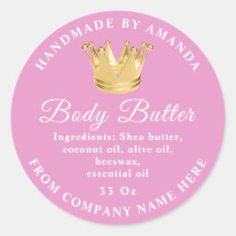 Logo Name Body Butter Scrub Golden Crown Pink Runder Aufkleber