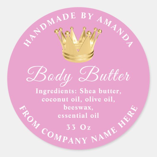 Logo Name Body Butter Scrub Golden Crown Pink Runder Aufkleber (Vorderseite)