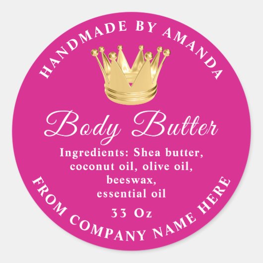 Logo Name Body Butter Scrub Golden Crown Pinky Runder Aufkleber (Vorderseite)