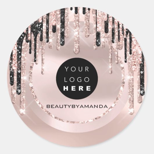Logo Name Body Makeup Künstler Tropfen Rose Glitze Runder Aufkleber (Vorderseite)