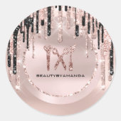 Logo Name Hair Makeup Künstler Tropfen Rose Glitze Runder Aufkleber (Vorderseite)