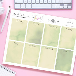 Logo Name Olive Green Watercolor Weekly Planner Notizblock