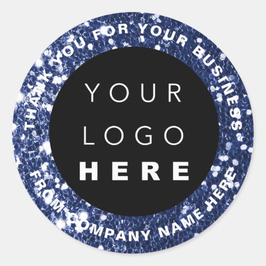 Logo Name Web Vielen Dank Blue Navy Shop Glitzer Runder Aufkleber (Vorderseite)