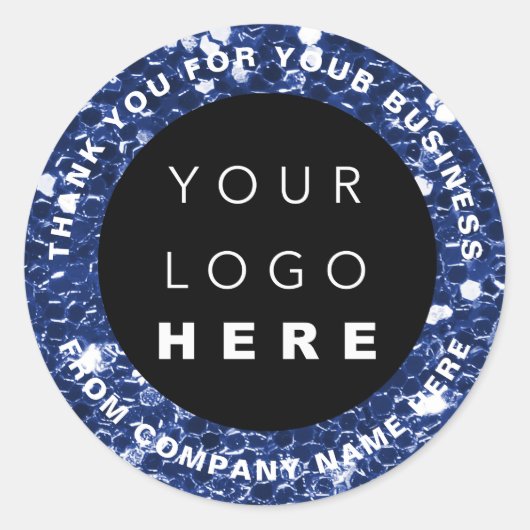 Logo Name Web Vielen Dank Shop Glitzer Blue Navy Runder Aufkleber (Vorderseite)