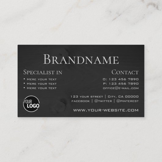 Logo "Natural Wood Grain Black Wooden Boards" Mode Visitenkarte (Rückseite)