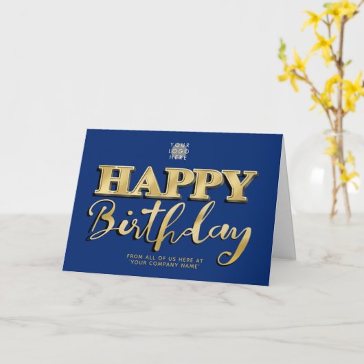 Logo Navy Blue Gold Briefe Business Geburtstag Karte (Gelbe Blume)