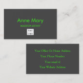 Logo Neon Green Makeup Artist Salon Grau Visitenkarte (Vorne/Hinten)