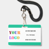 Logo oder Foto und QR-Code Namensschild Beispiel Ausweis (Vorderseite mit Lanyard)