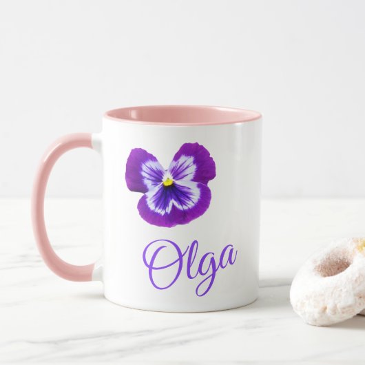 Logo "Olga" mit einer Lila Pansy Tasse (Mit Donut)