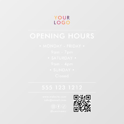Logo Open Hours QR Code Business Fensteraufkleber (Blatt)