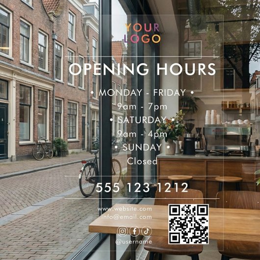 Logo Open Hours QR Code Business Fensteraufkleber