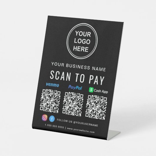 Logo Paypal Venmo CashApp QR Codes Black Sockelschild (Vorderseite)