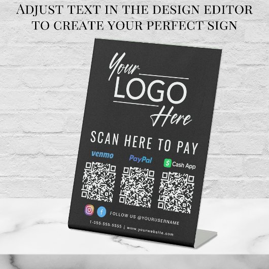 Logo Paypal Venmo CashApp QR Codes Black Sockelschild