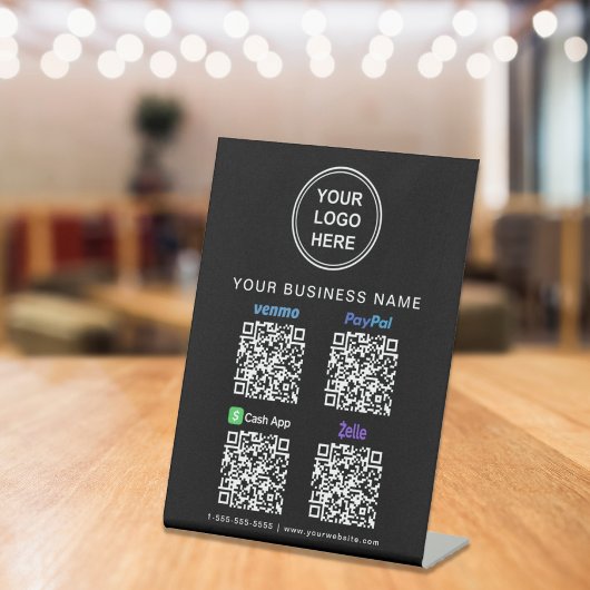 Logo Paypal Venmo CashApp Zelle QR Code Schwarz Sockelschild