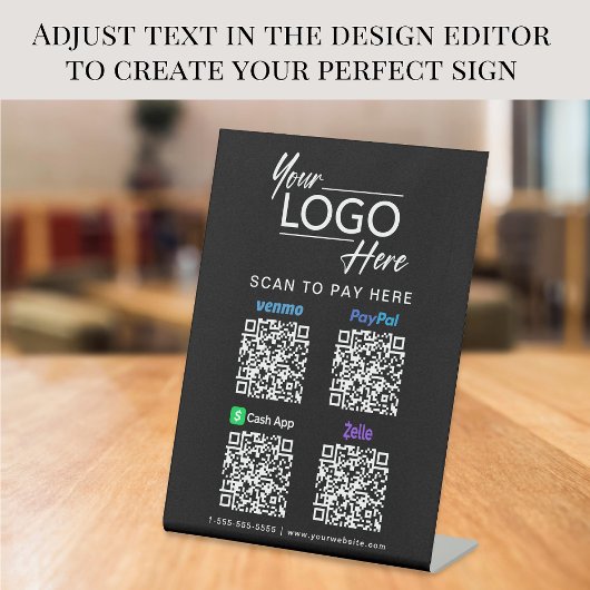 Logo Paypal Venmo CashApp Zelle QR Code Schwarz Sockelschild