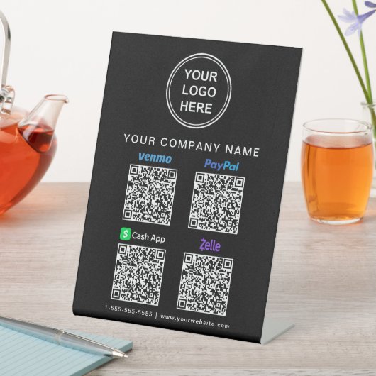 Logo Paypal Venmo CashApp Zelle QR Code Schwarz Sockelschild (In Situ)