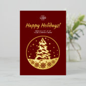 Logo PineTree Gold Burgundy Kalender Weihnachtskar Folieneinladung (Stehend vorne)
