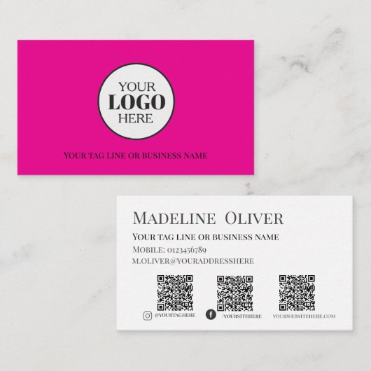 Logo Pink QR Code Instagramm Visitenkarte (Vorne/Hinten)