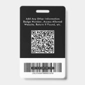 Logo QR Bar Codes Black Employee Foto ID Ausweis (Rückseite)