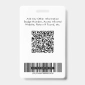 Logo QR Bar Codes Mitarbeiter Foto ID Abzeichen Ausweis (Rückseite)