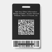 Logo QR Bar Codes Mitarbeiter Schwarzes Foto ID Ausweis (Back)