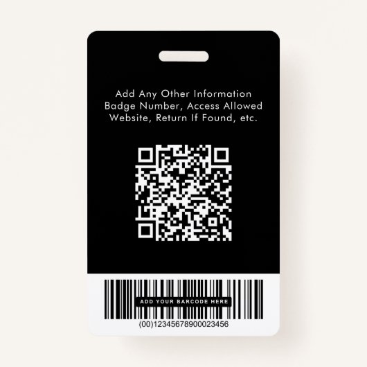 Logo QR Bar Codes Mitarbeiter Schwarzes Foto ID Ausweis (Rückseite)