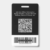 Logo QR Bar Codes Mitarbeiter Schwarzes Foto ID Ausweis (Rückseite)