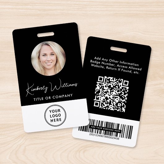 Logo QR Bar Codes Mitarbeiter Schwarzes Foto ID Ausweis